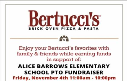 💸 Barrows PTO Fundraiser at Bertucci’s Today