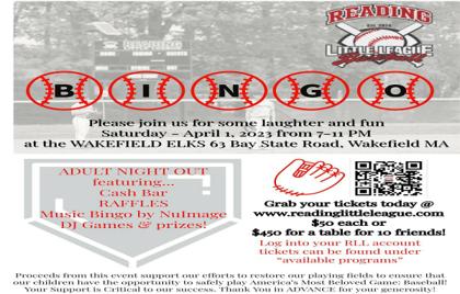 ⚾ Reading Little League BINGO Fundraiser