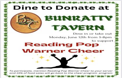 📣 Pop Warner Cheer Fundraiser Tonight at Bunratty’s