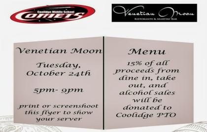 💸 Coolidge PTO Fundraiser at Venetian Moon Tonight