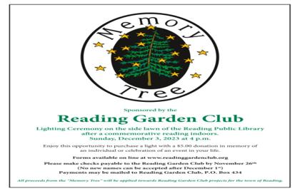🌲 Memory Tree by the Reading Garden Club at 4PM