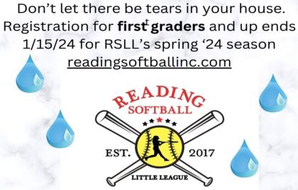 π₯ Reading Softball Little League Registration Ends Tomorrow