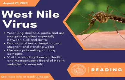🦟 Town of Reading Reports 2 Mosquito Samples Positive for West Nile Virus 
