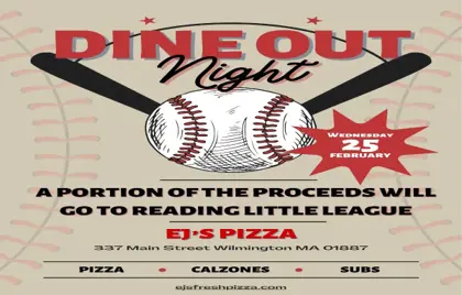 🍕 Reading Little League Fundraiser Today at EJ’s