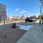 The entrance to the Lincoln Street parking lot for snow parking