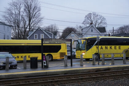 Shuttle buses at the Reading Train Depot.