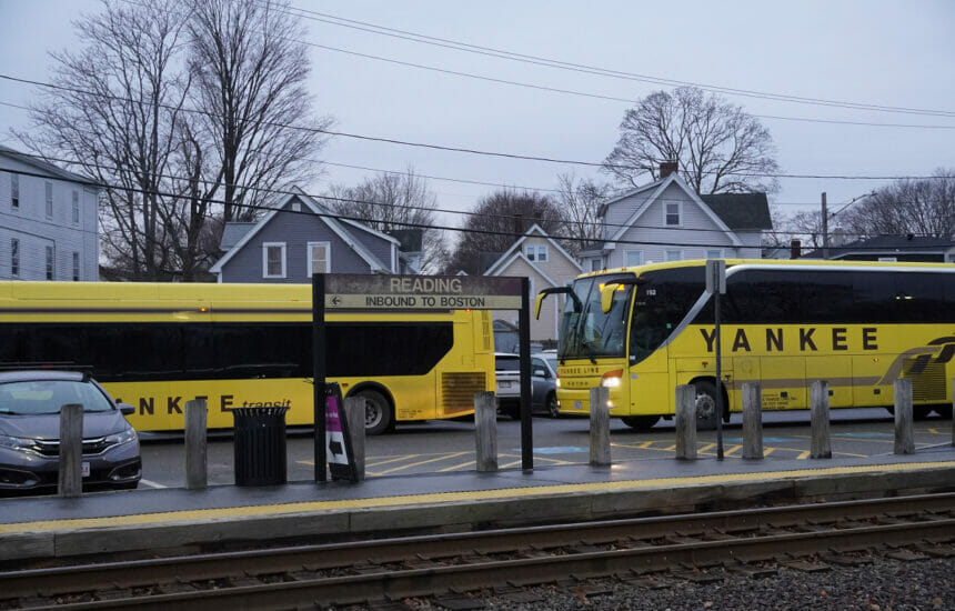 Shuttle buses at the Reading Train Depot.