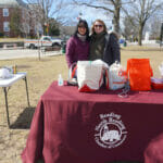 Kathy Kinney and Lisa Egan from the Chamber of Commerce setting up for Winterfest tonight.