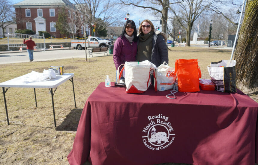 Kathy Kinney and Lisa Egan from the Chamber of Commerce setting up for Winterfest tonight.