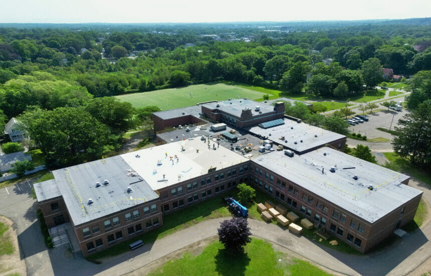 Work being done at The Parker Middle School as part of the roofing project.