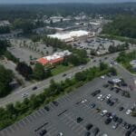 Aerial view of Walkers Brook Drive in July 2023