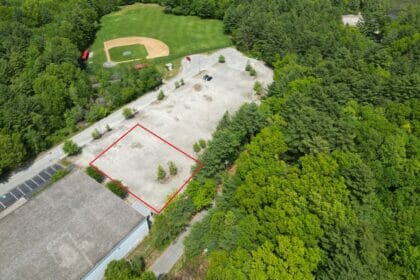 The parking lot area (in red) behind the Burbank Ice Arena on Symonds Way being requested for Pickleball under Article 12.