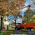 DPW crews seen hanging the holiday lights around Reading this week.